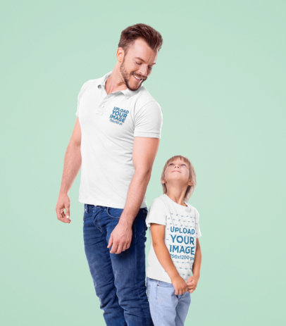 Polo Shirt and Tee Mockup of a Dad and His Son Looking at Each Other