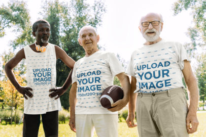 T-Shirt and Tank Top Mockup Featuring Senior Men Playing Football m22337-r-el2