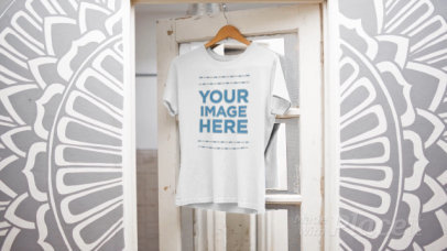 Simple T-Shirt Video Mockup Hanging Over a Closet Door Closing