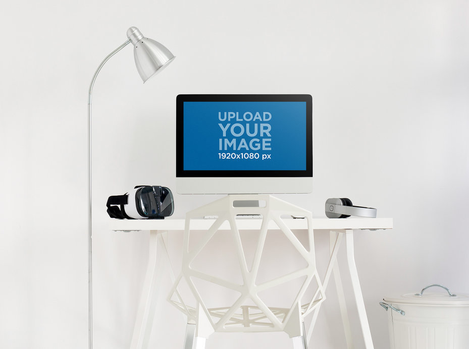 iMac Mockup Featuring a Minimal White Desk