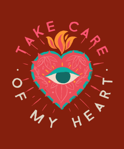 Illustrated T-Shirt Design Template Featuring a Heart with an Open Eye 