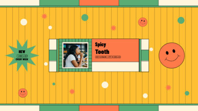 YouTube Banner Creator for a Food Vlog Featuring Smiley Stickers and a Retro Vibe 5161c-el1