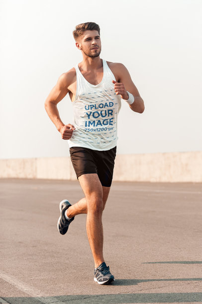 Heathered Tank Top Mockup Featuring a Man Running 