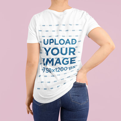 Back View T-Shirt Mockup Featuring a Cropped Face Woman