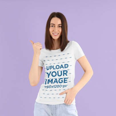 T-Shirt Mockup Featuring a Happy Woman Lifting Her Thumb 