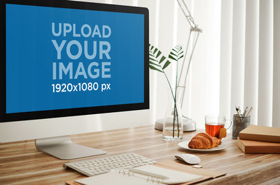 iMac Mockup Featuring a Neat Home Office Desk