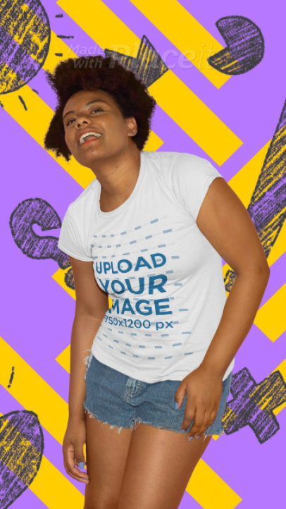 T-Shirt Video Featuring a Happy Woman Against an Animated Background