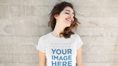 Beautiful Woman Shaking her Head Wearing a Round Neck T-Shirt Stop Motion Mockup