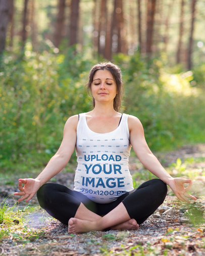 Tank Top Mockup of a Pregnant Woman Meditating in a Forest m17134-r-el2