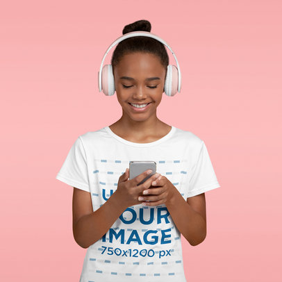 T-Shirt Mockup of a Happy Girl Listening to Some Music in a Studio m17960-r-el2