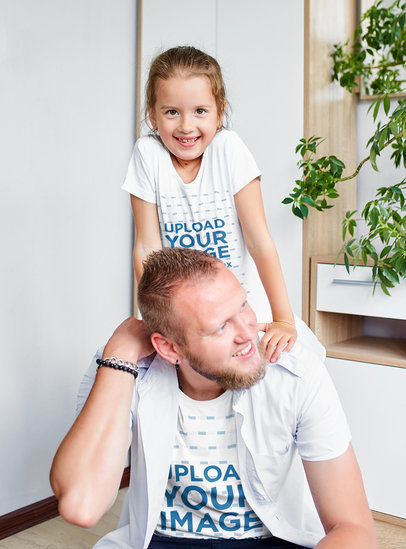 T-Shirt Mockup Featuring a Happy Dad and Daughter Playing Around m16354-r-el2