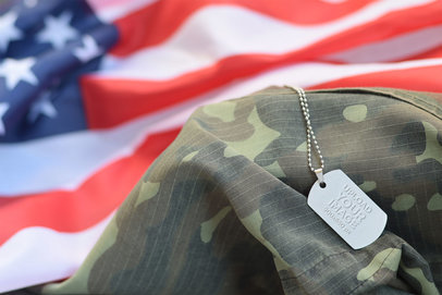 Military Dog Tag Mockup Featuring an Army Uniform and the American Flag
