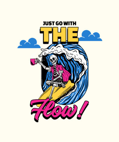 T-Shirt Design Creator Featuring a Surfing Skeleton Drinking Coffee