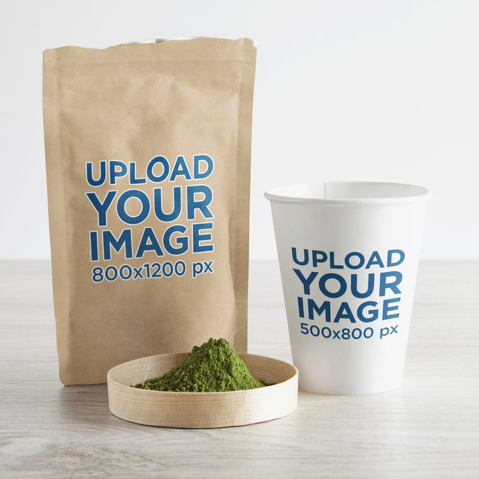 Paper Cup Mockup Featuring Matcha Tea Powder 