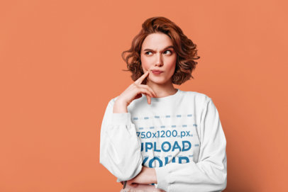 Sweatshirt Mockup Featuring a Woman With a Thoughtful Expression