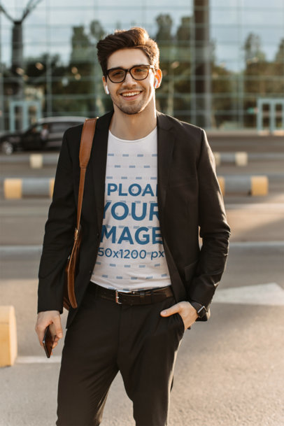 T-Shirt Mockup of a Happy Man in a Business Casual Outfit
