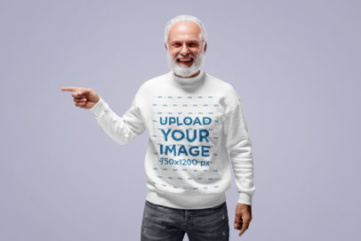 Sweatshirt Mockup of a Happy Elderly Man Pointing to a Side with His Finger m26370-r-el2