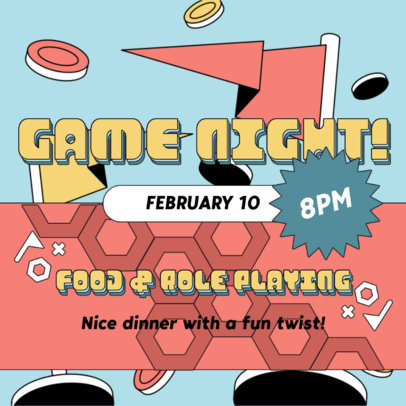 Instagram Post Generator to Promote a Game Night with Colorful Graphics