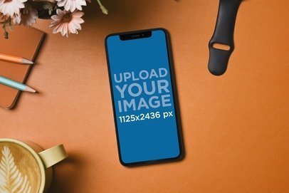 iPhone 13 Mockup Featuring a Minimal Orange-Colored Setting m17486-r-el2