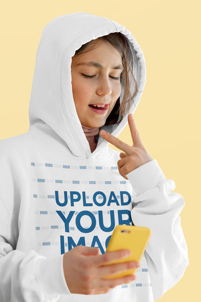 Pullover Hoodie Mockup of a Girl Taking a Selfie with Her Smartphone m26322-r-el2
