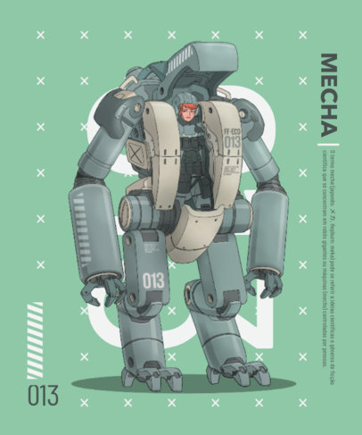 Illustrated T-Shirt Design Template Featuring a Character With a Robot Armor