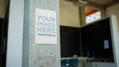 Video Of A Poster Glued To A Concrete Column In The City While Hispanic Woman Is Passing By Mockup