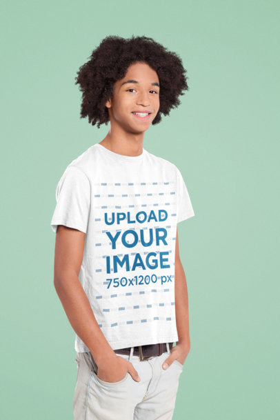 Round-Neck T-Shirt Mockup Featuring a Teenage Boy with Hands in His Pockets