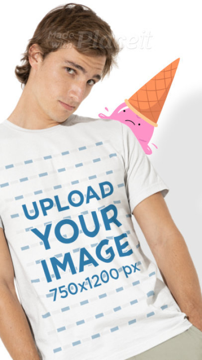 T-Shirt Video of a Young Man Featuring an Animated Cartoonish Ice Cream