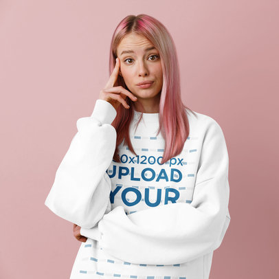 Sweatshirt Mockup of a Concerned Woman in a Studio m24264-r-el2