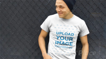 Young Man Wearing a Beanie and T-Shirt Video Hanging Around