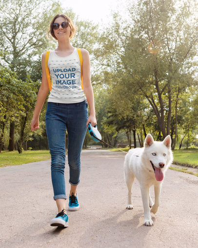 Tank Top Mockup of a Woman Walking Her Dog at a Park m21582 r-el2