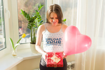 Heathered Crop Top Tank Top Featuring a Pregnant Woman Holding a Present and a Balloon m22601 r-el2