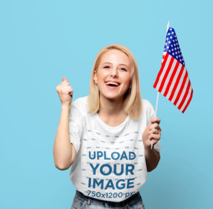 T-Shirt Mockup of a Festive Woman Celebrating the 4th of July