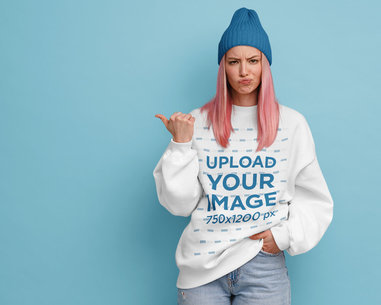 Sweatshirt Mockup of a Woman with Pink Hair Frowning Her Face
