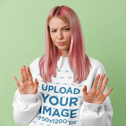 Sweatshirt Mockup of a Woman With Pink Hair Rejecting Something m24446-r-el2