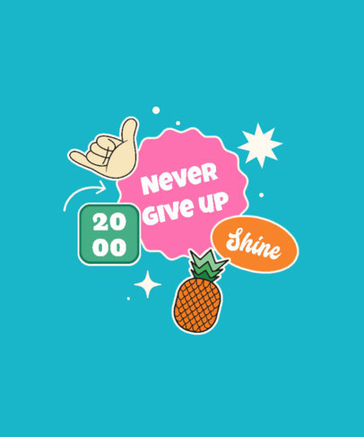 T-Shirt Design Template with a Motivational Message and a Sticker Theme