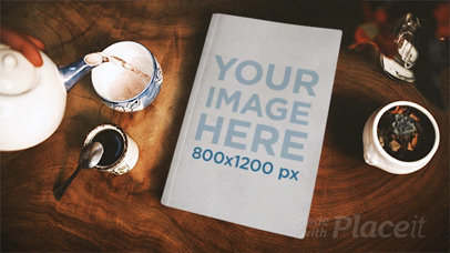 Book Lying on a Wooden Table While Serving Tea in Stop Motion