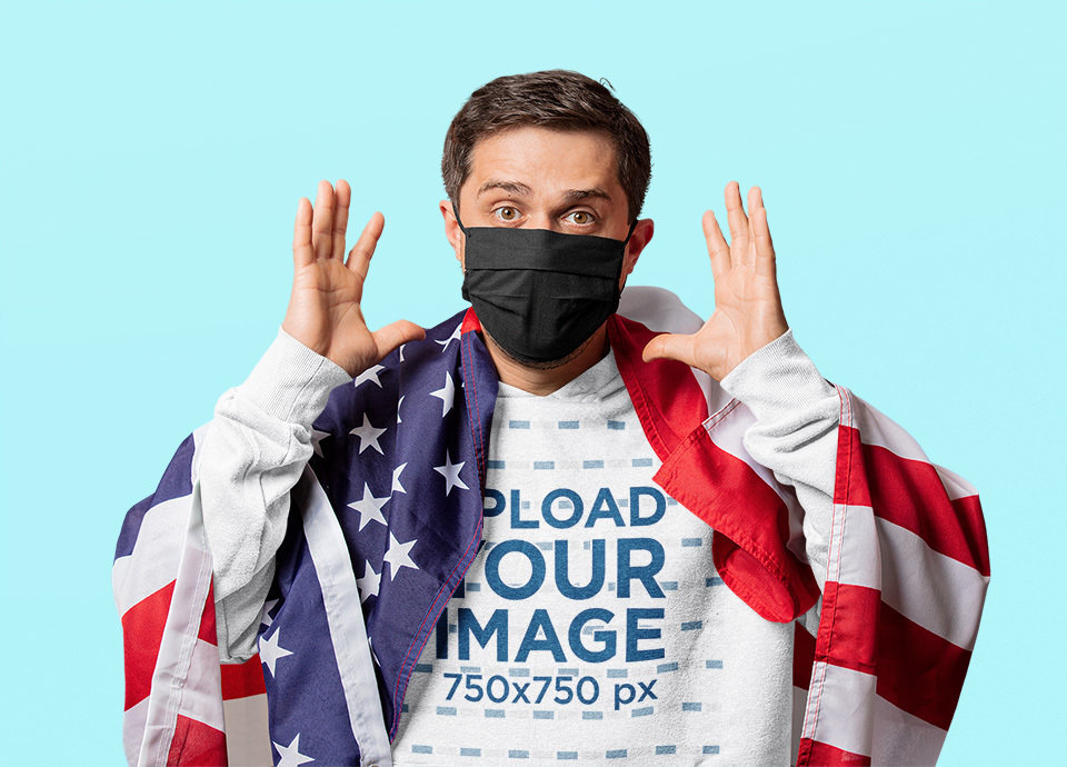 Hoodie Mockup Featuring a Man with a Mask and the American Flag