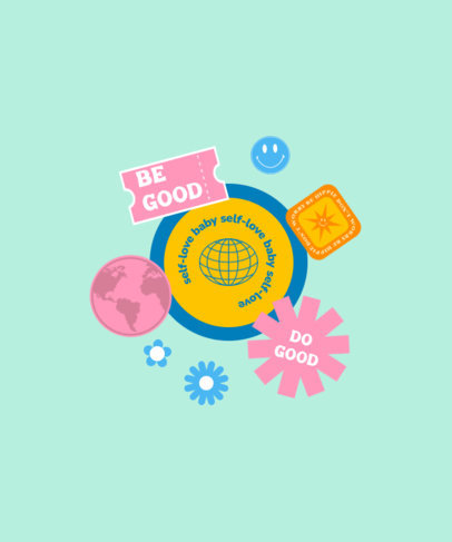 T-Shirt Design Template with 80's-Themed Stickers 