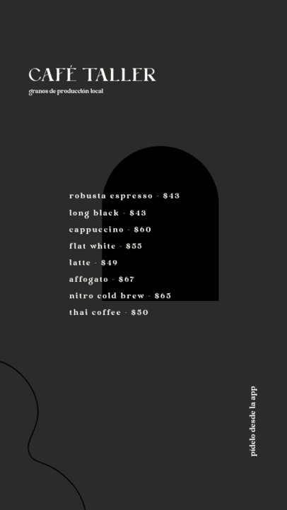 Instagram Story Design Creator for a Coffee Menu Featuring a Dark Color Scheme 5215g-el1