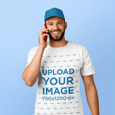 T-Shirt Mockup of a Man Talking on the Phone and Smiling m24980-r-el2