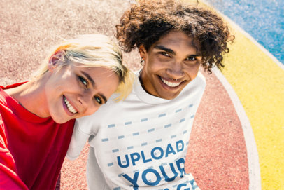 T-Shirt Mockup Featuring a Happy Man With an Afro Hairstyle Posing With a Friend