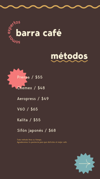 Coffee Bar Menu Creator for Instagram Stories Featuring Modern Fonts 5218g-el1