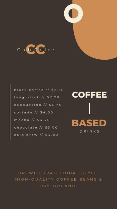 Instagram Story Generator for a Coffee Menu with Minimal Fonts 5216c-el1