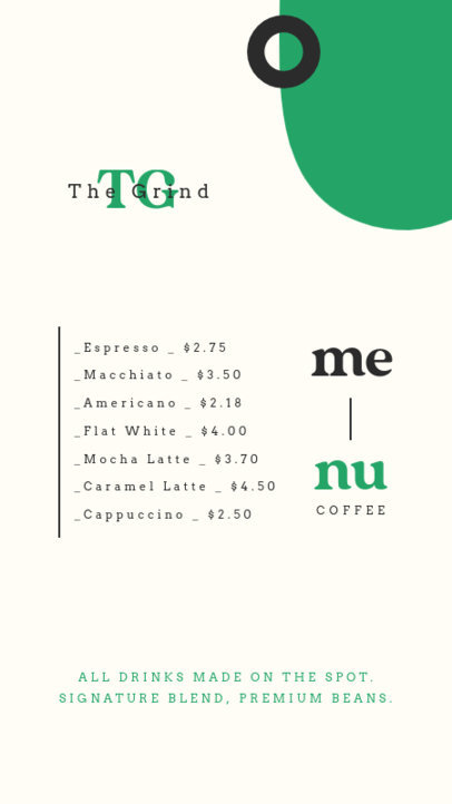 Coffee Menu Maker for Instagram Stories Featuring Minimalistic Graphics 5216b-el1
