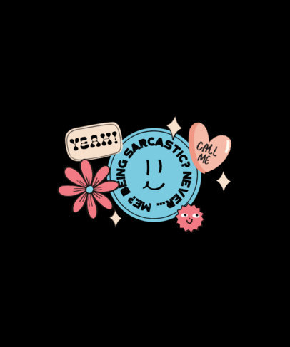 T-Shirt Design Template With Flower and Heart Sticker Graphics