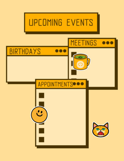 Upcoming Events Planner Design Template with Smiling Face Stickers