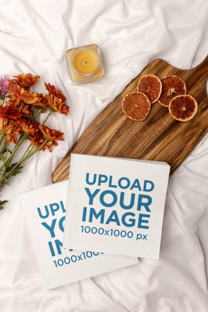Mockup of Two Square Books on a Picnic Setting