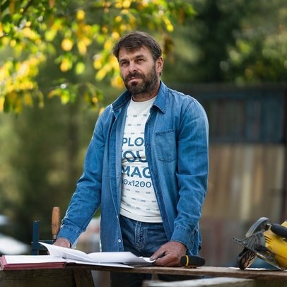 Round-Neck Tee Mockup of a Bearded Man with Construction Tools m27104 r-el2