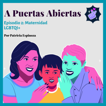 Maternity-Themed Podcast Cover Creator with an Illustration of an LGBTQ+ Family